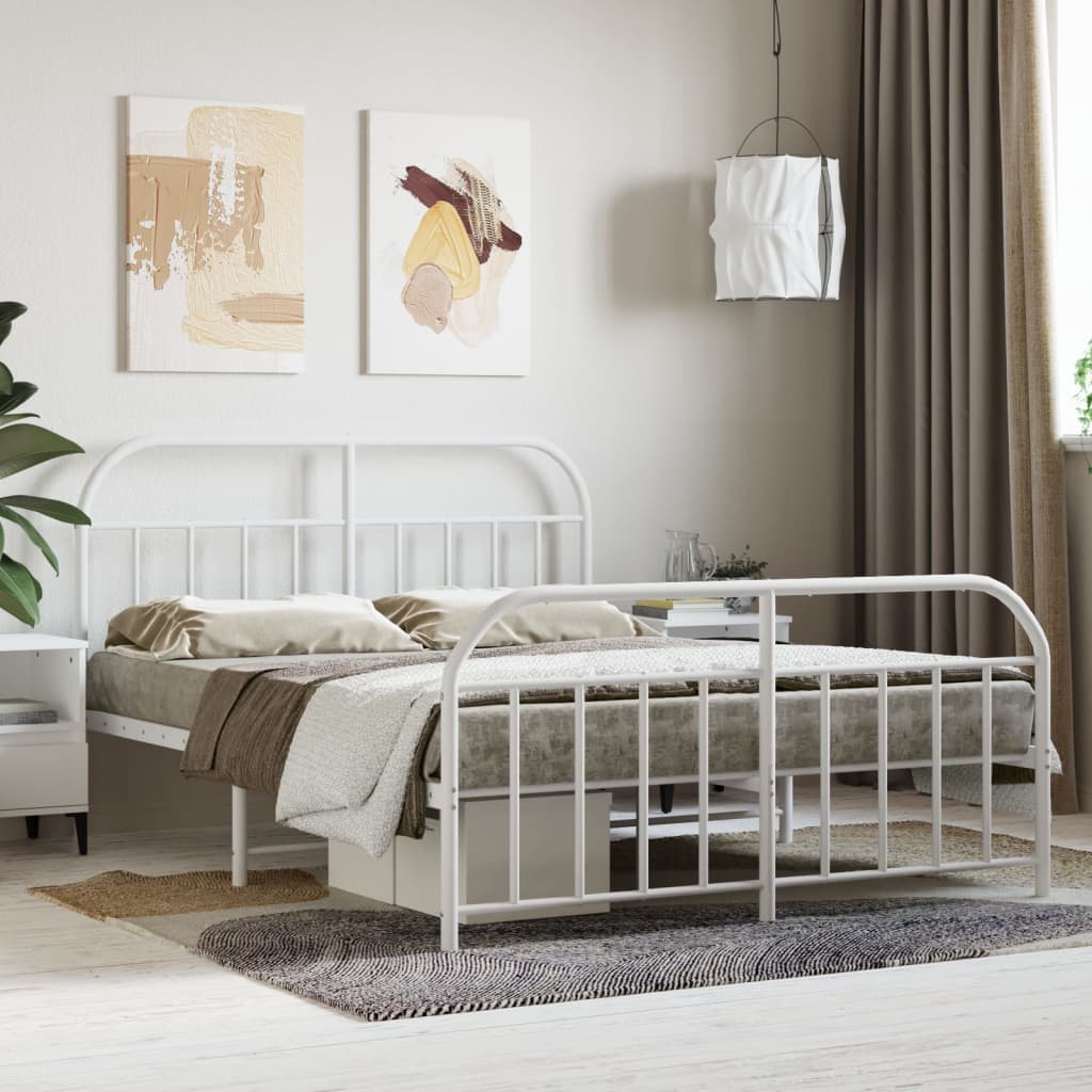 Bedframe Met Hoofd- En Voeteneinde Metaal 140 x 200 cm Wit met hoofdbord & voetbord
