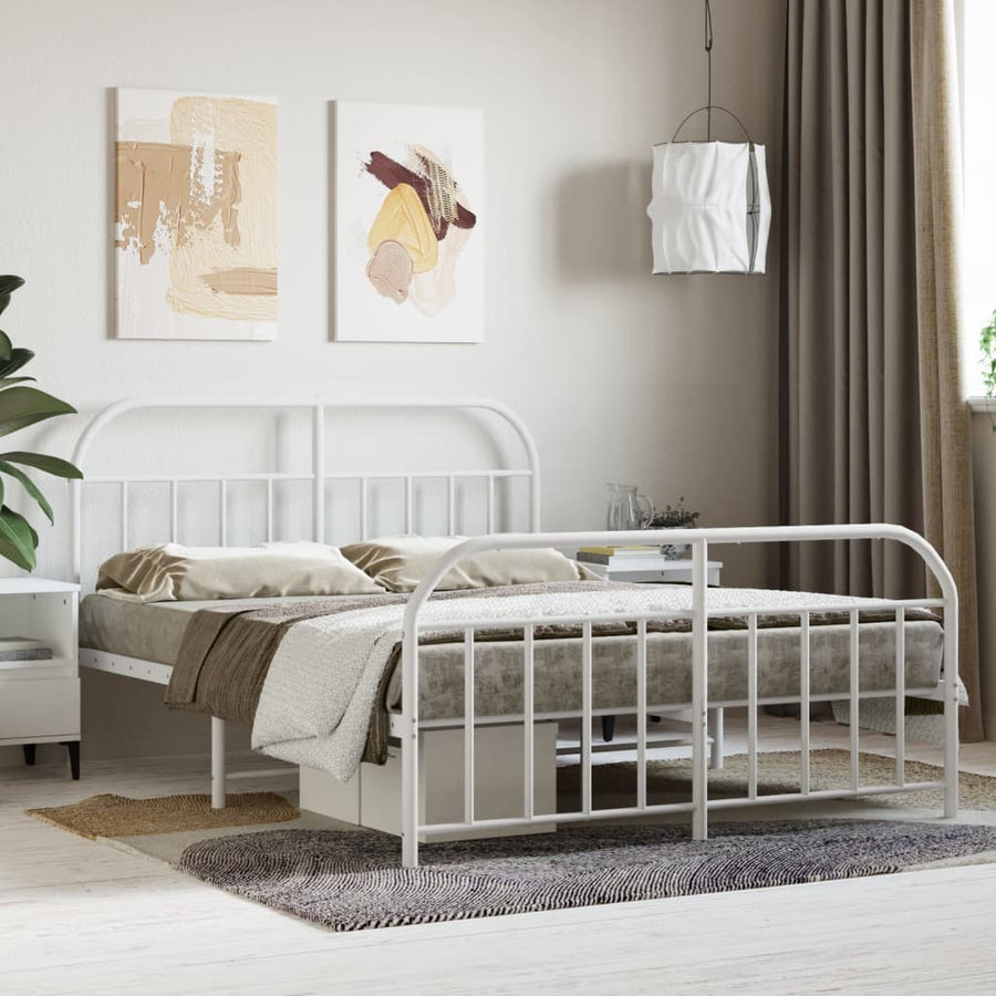 Bedframe Met Hoofd- En Voeteneinde Metaal 140 x 200 cm Wit met hoofdbord & voetbord