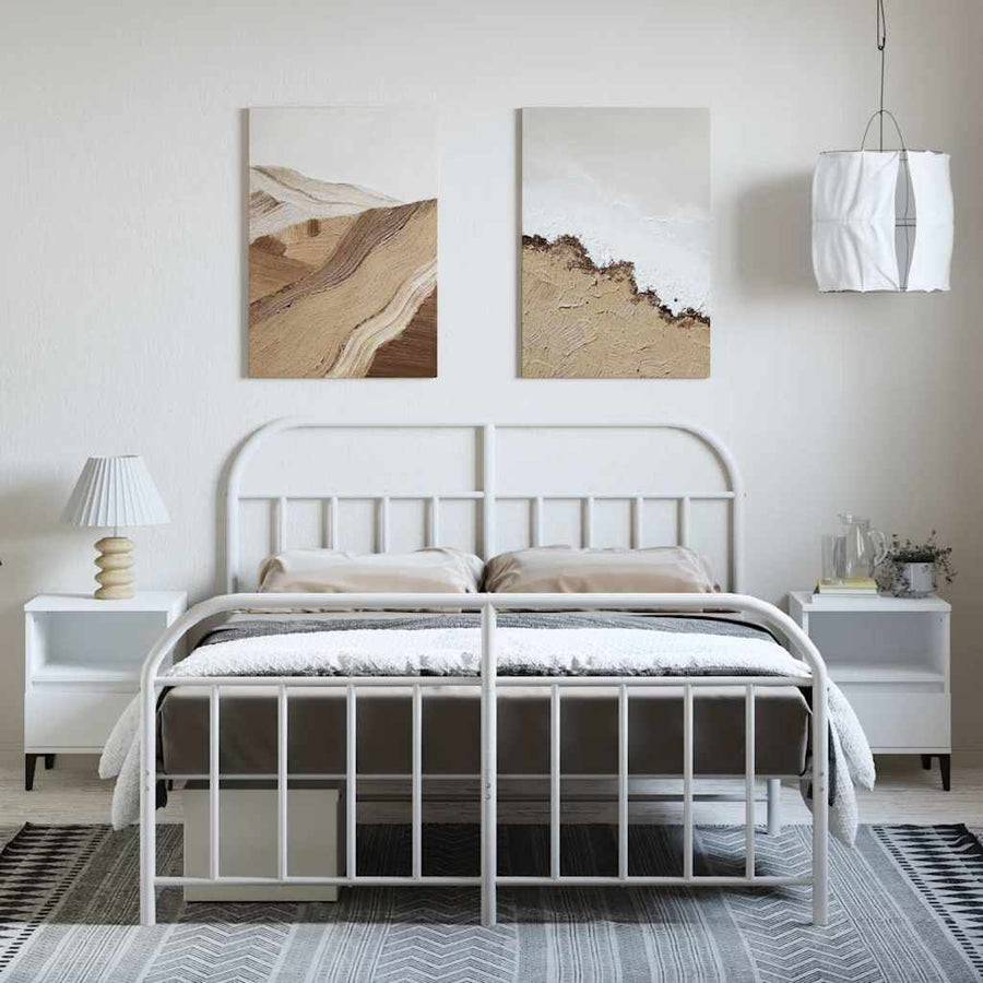 Bedframe met hoofd- en voeteneinde metaal wit 150x200 cm
