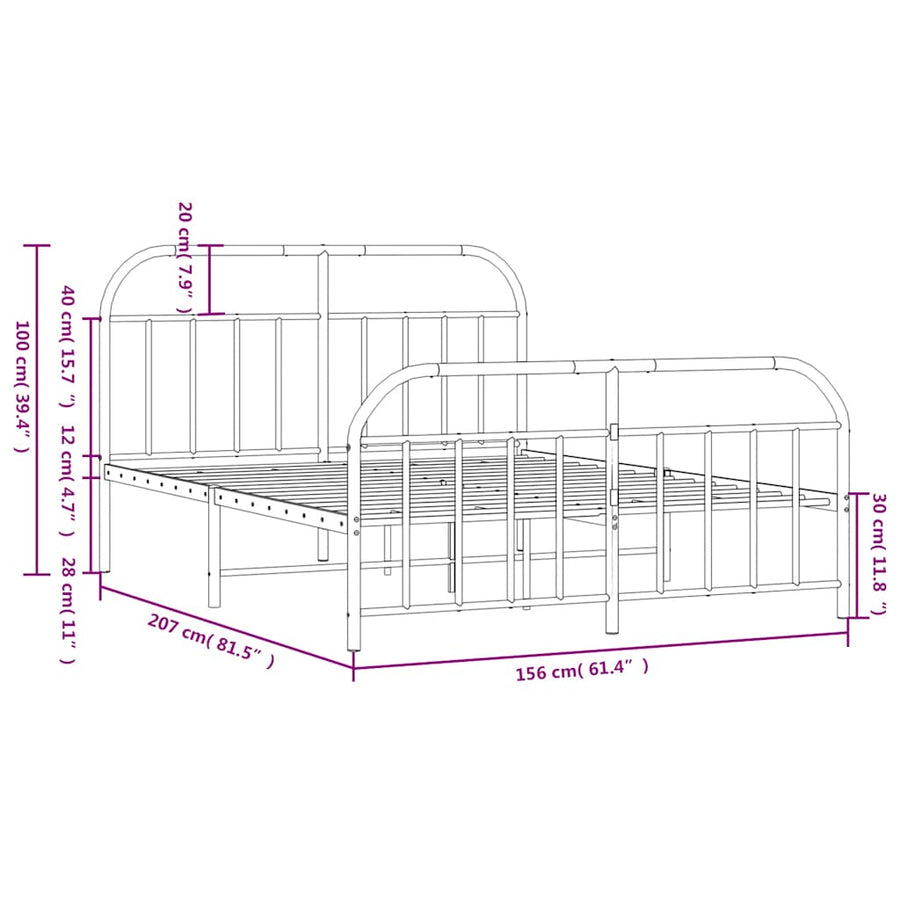 Bedframe met hoofd- en voeteneinde metaal wit 150x200 cm