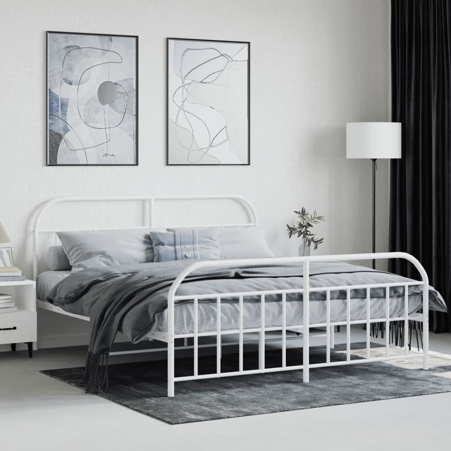 Bedframe Met Hoofd- En Voeteneinde Metaal 183 x 213 cm Wit met hoofdbord & voetbord
