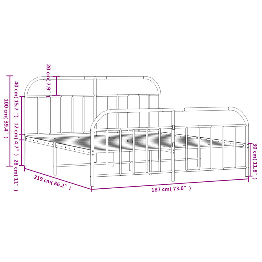 Bedframe Met Hoofd- En Voeteneinde Metaal 183 x 213 cm Wit met hoofdbord & voetbord