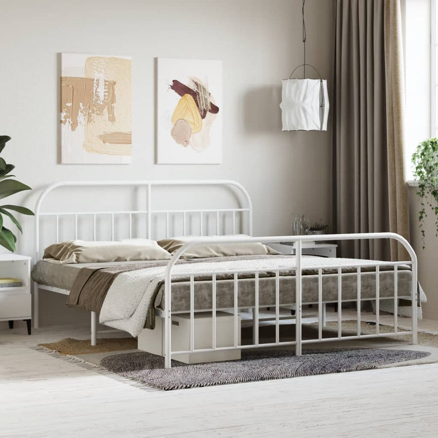 Bedframe Met Hoofd- En Voeteneinde Metaal 183 x 213 cm Wit met hoofdbord & voetbord