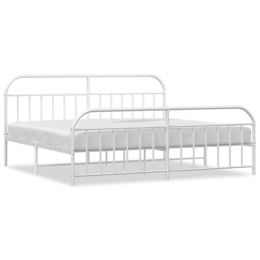 Bedframe Met Hoofd- En Voeteneinde Metaal 193 x 203 cm Wit met hoofdbord & voetbord