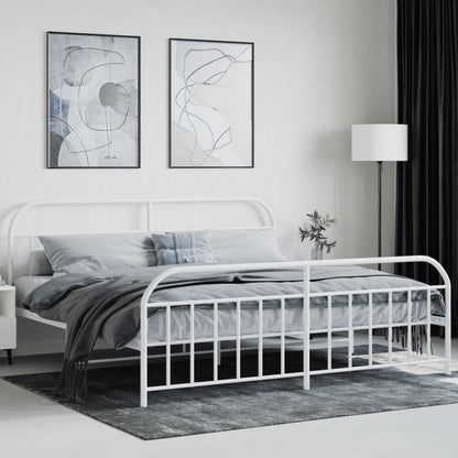 Bedframe Met Hoofd- En Voeteneinde Metaal 193 x 203 cm Wit met hoofdbord & voetbord