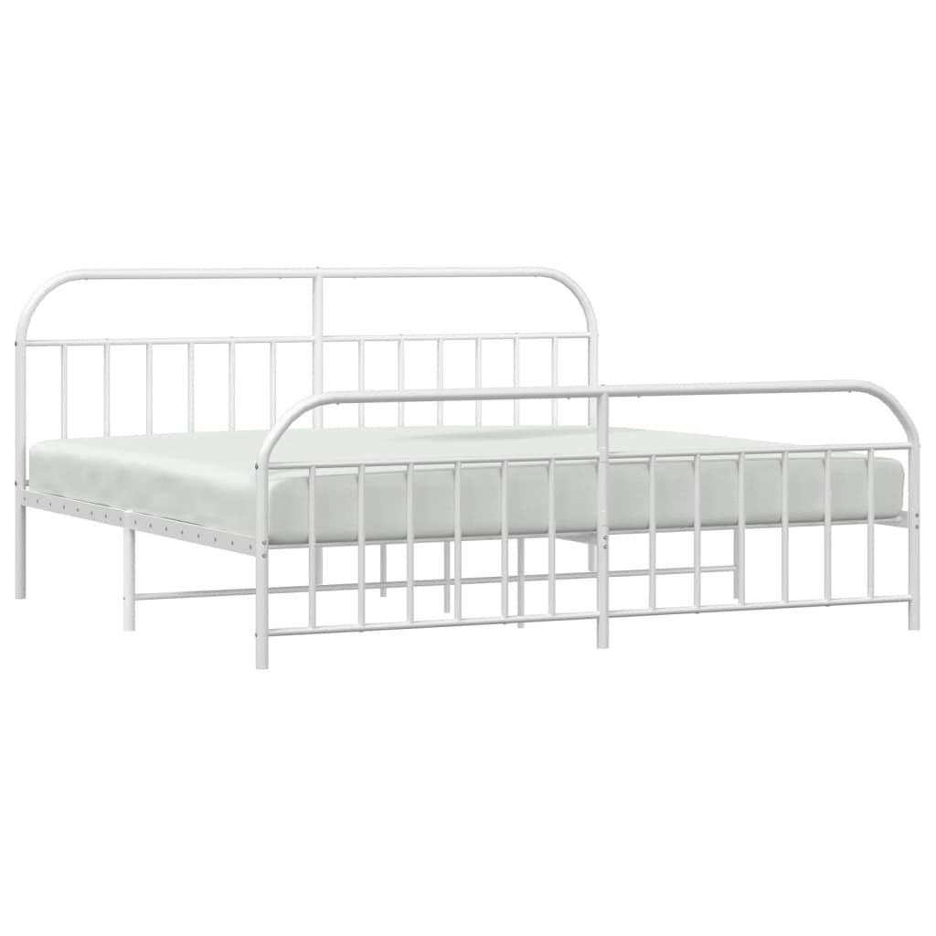 Bedframe Met Hoofd- En Voeteneinde Metaal 193 x 203 cm Wit met hoofdbord & voetbord