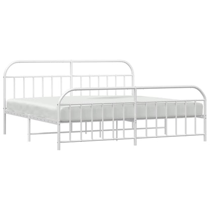 Bedframe Met Hoofd- En Voeteneinde Metaal 193 x 203 cm Wit met hoofdbord & voetbord