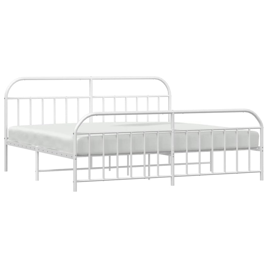Bedframe Met Hoofd- En Voeteneinde Metaal 193 x 203 cm Wit met hoofdbord & voetbord