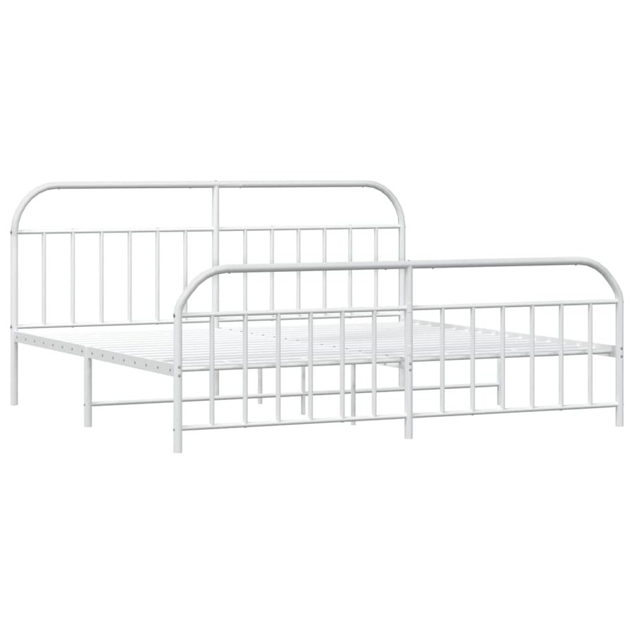 Bedframe Met Hoofd- En Voeteneinde Metaal 193 x 203 cm Wit met hoofdbord & voetbord