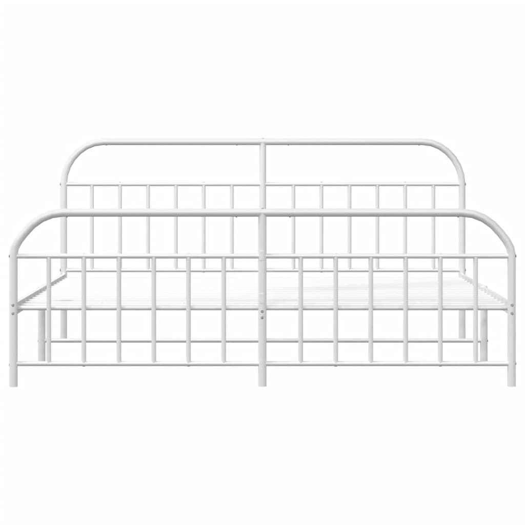 Bedframe Met Hoofd- En Voeteneinde Metaal 193 x 203 cm Wit met hoofdbord & voetbord