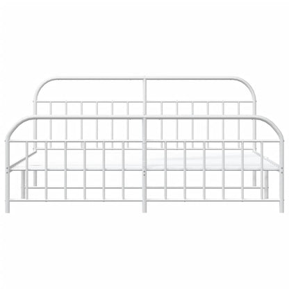 Bedframe Met Hoofd- En Voeteneinde Metaal 193 x 203 cm Wit met hoofdbord & voetbord