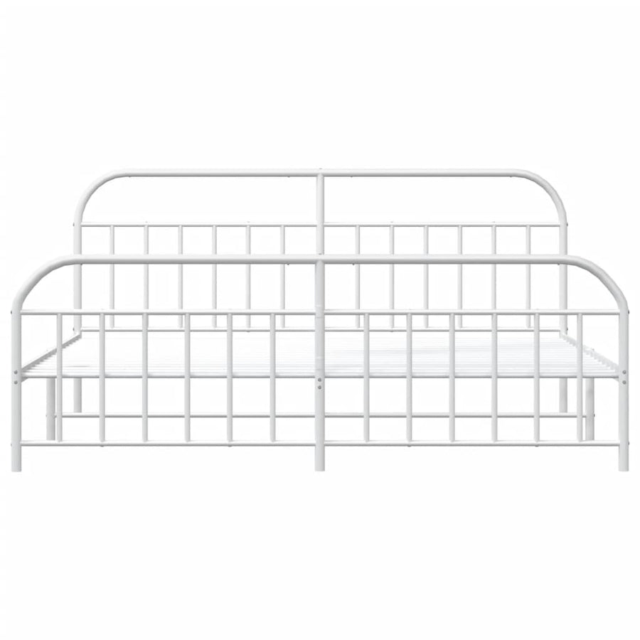 Bedframe Met Hoofd- En Voeteneinde Metaal 193 x 203 cm Wit met hoofdbord & voetbord
