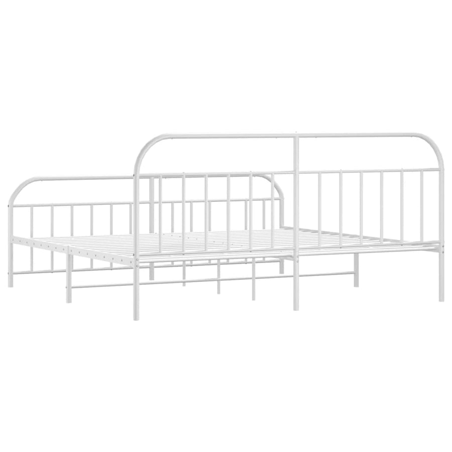 Bedframe Met Hoofd- En Voeteneinde Metaal 193 x 203 cm Wit met hoofdbord & voetbord