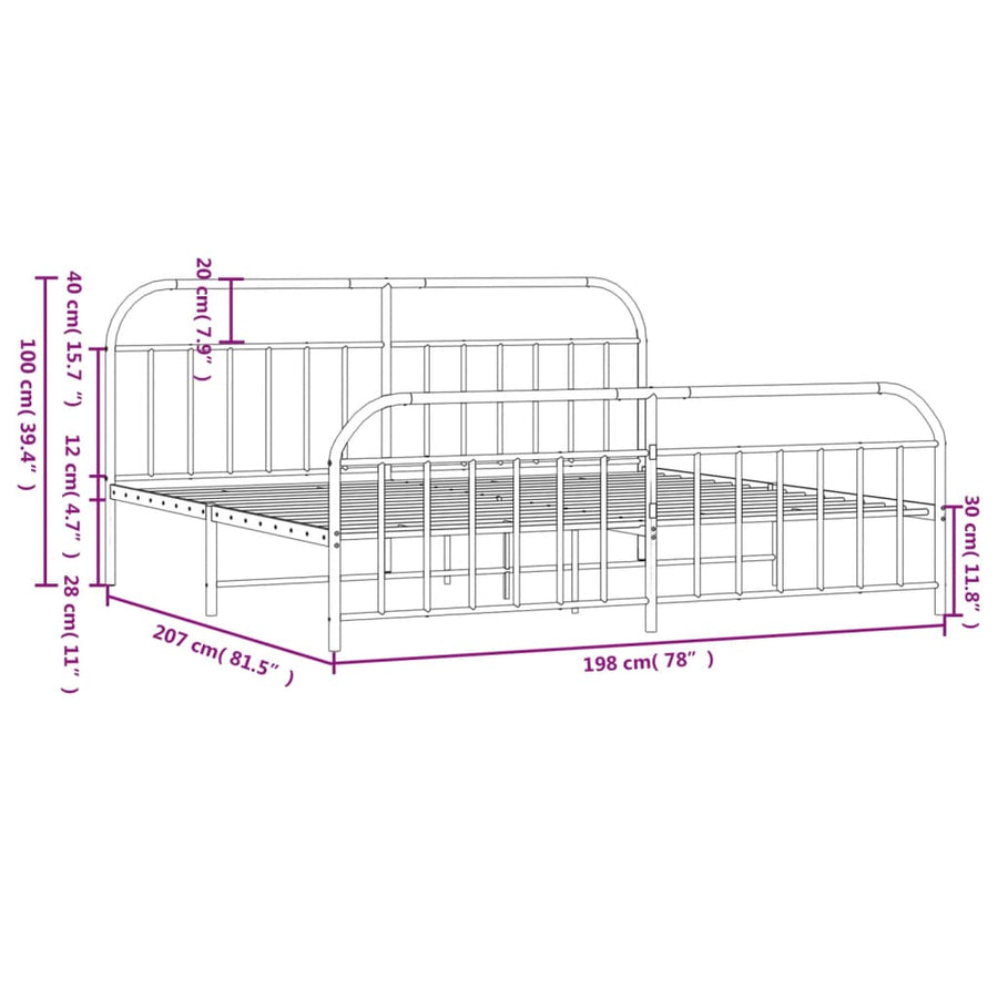 Bedframe Met Hoofd- En Voeteneinde Metaal 193 x 203 cm Wit met hoofdbord & voetbord