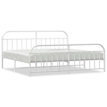 Bedframe Met Hoofd- En Voeteneinde Metaal 200 x 200 cm Wit met hoofdbord & voetbord