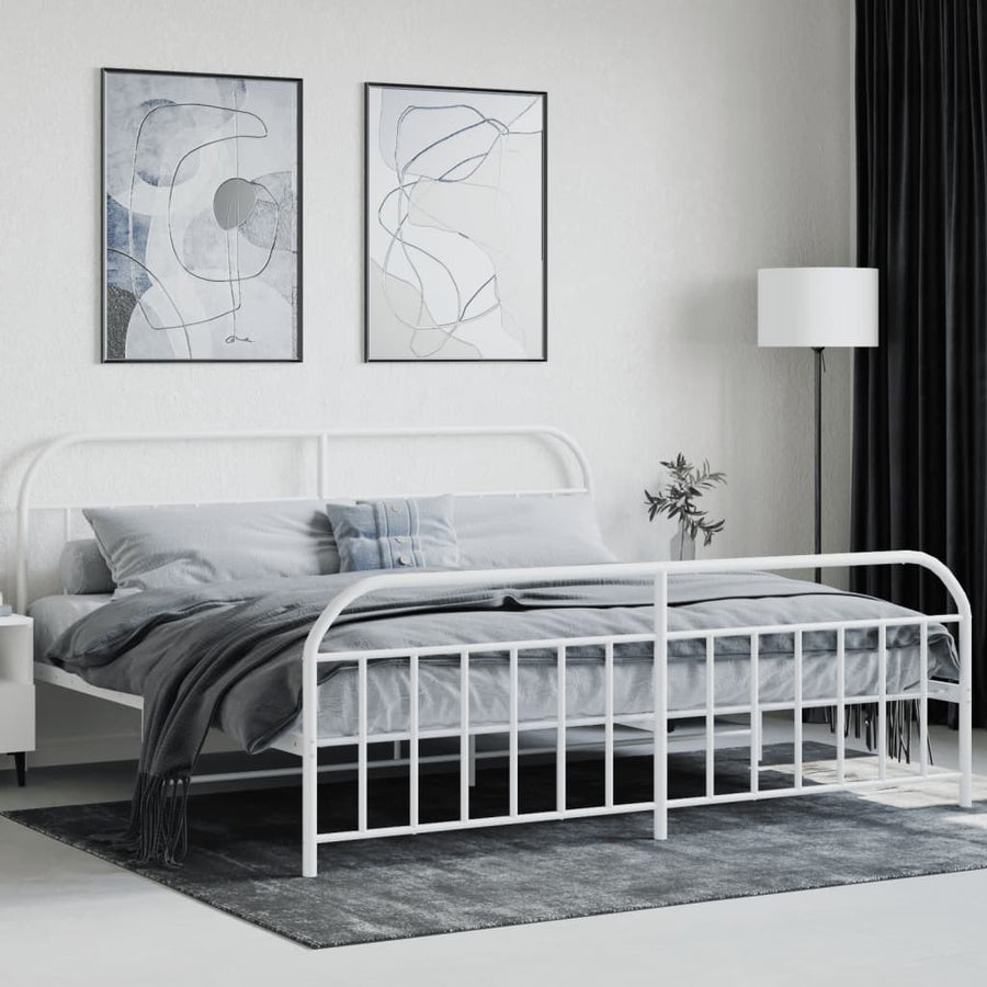 Bedframe Met Hoofd- En Voeteneinde Metaal 200 x 200 cm Wit met hoofdbord & voetbord