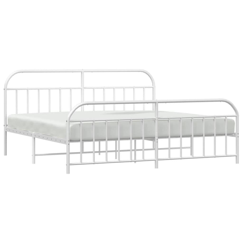 Bedframe Met Hoofd- En Voeteneinde Metaal 200 x 200 cm Wit met hoofdbord & voetbord