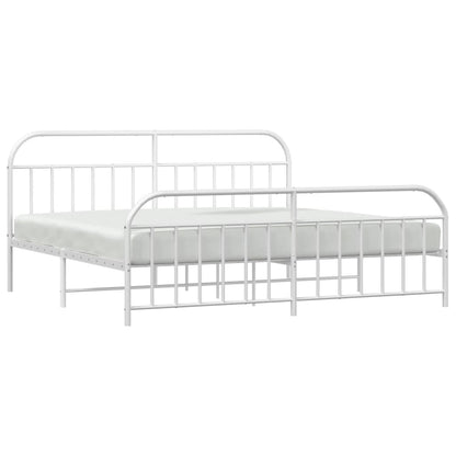 Bedframe Met Hoofd- En Voeteneinde Metaal 200 x 200 cm Wit met hoofdbord & voetbord