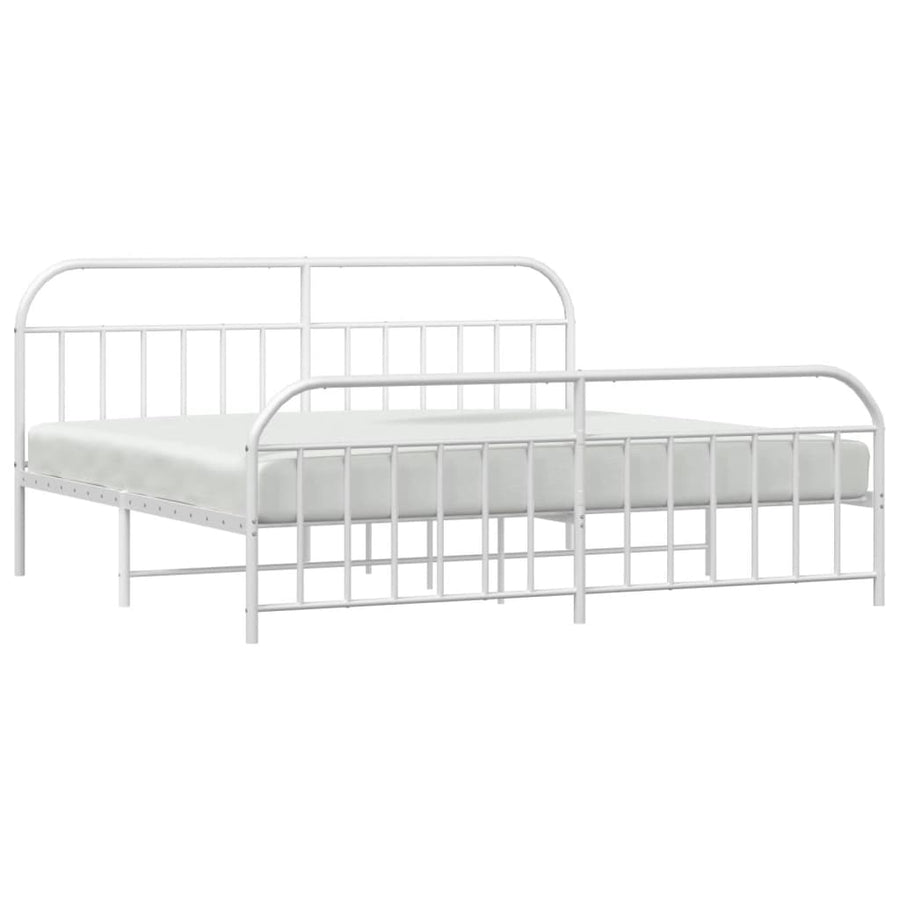 Bedframe Met Hoofd- En Voeteneinde Metaal 200 x 200 cm Wit met hoofdbord & voetbord