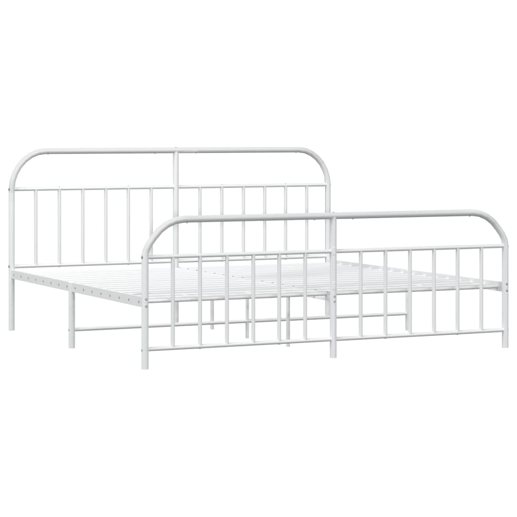 Bedframe Met Hoofd- En Voeteneinde Metaal 200 x 200 cm Wit met hoofdbord & voetbord