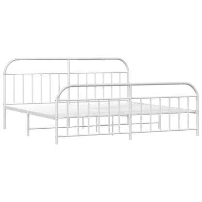 Bedframe Met Hoofd- En Voeteneinde Metaal 200 x 200 cm Wit met hoofdbord & voetbord