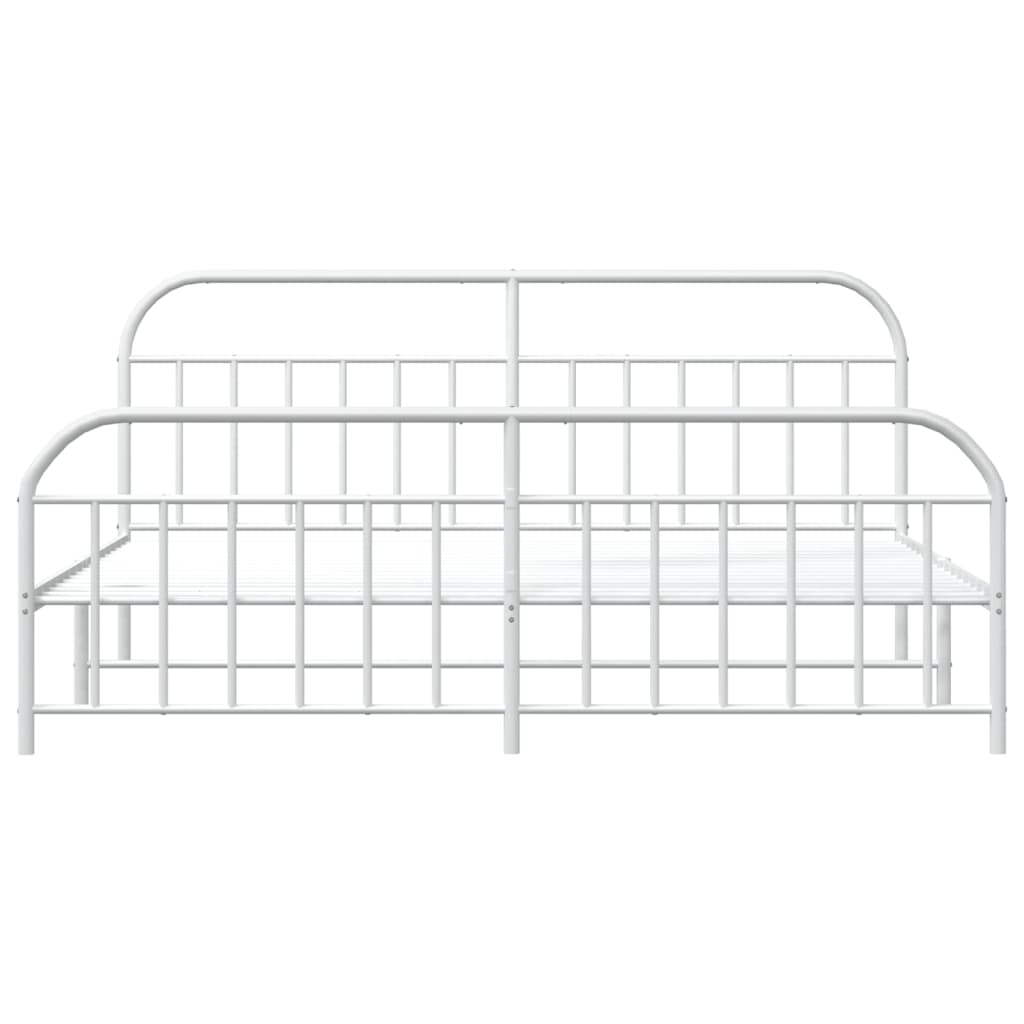 Bedframe Met Hoofd- En Voeteneinde Metaal 200 x 200 cm Wit met hoofdbord & voetbord