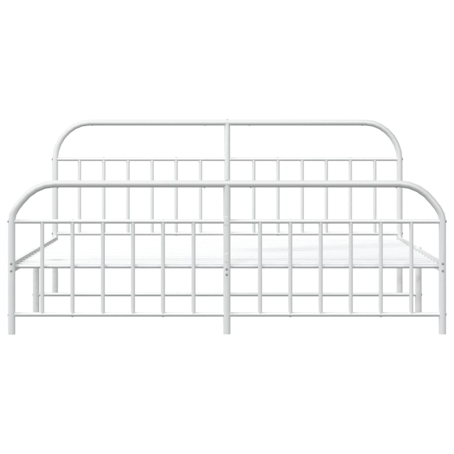 Bedframe Met Hoofd- En Voeteneinde Metaal 200 x 200 cm Wit met hoofdbord & voetbord
