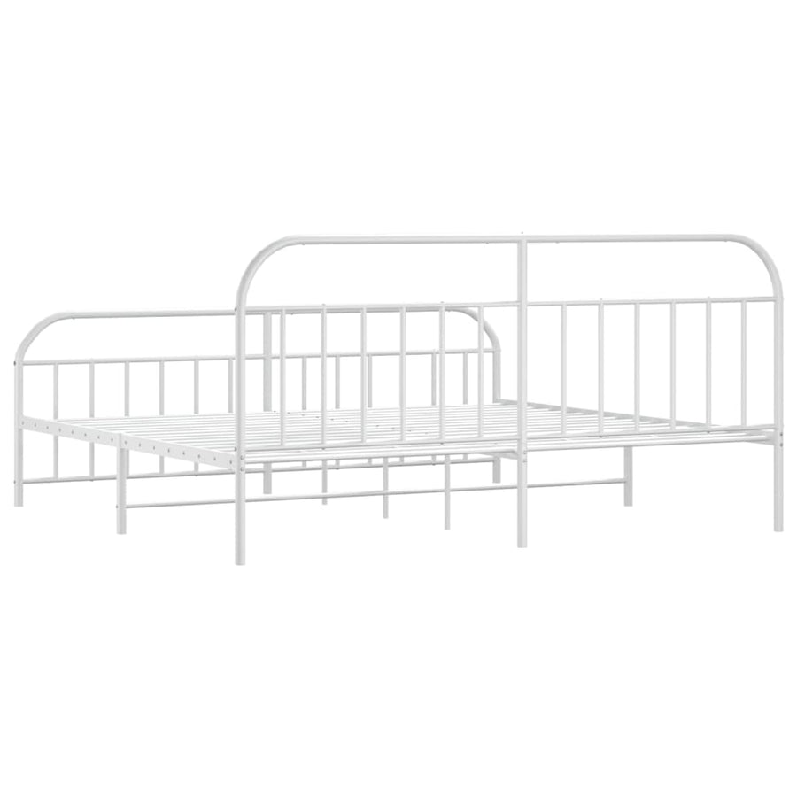 Bedframe Met Hoofd- En Voeteneinde Metaal 200 x 200 cm Wit met hoofdbord & voetbord