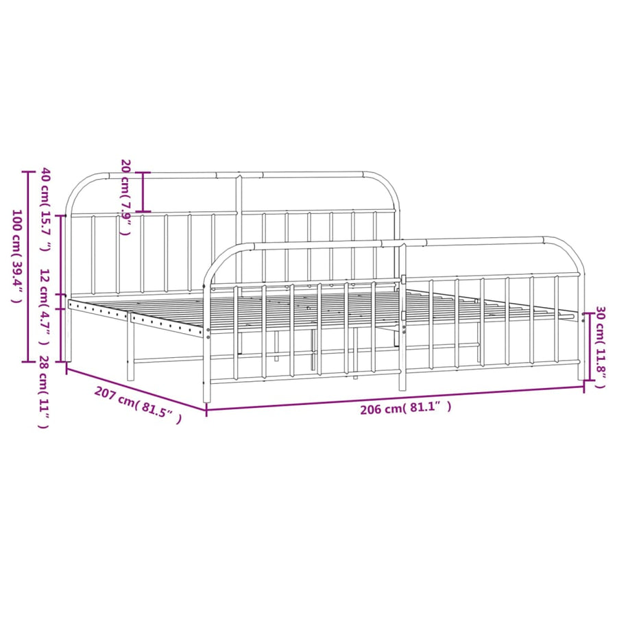 Bedframe Met Hoofd- En Voeteneinde Metaal 200 x 200 cm Wit met hoofdbord & voetbord