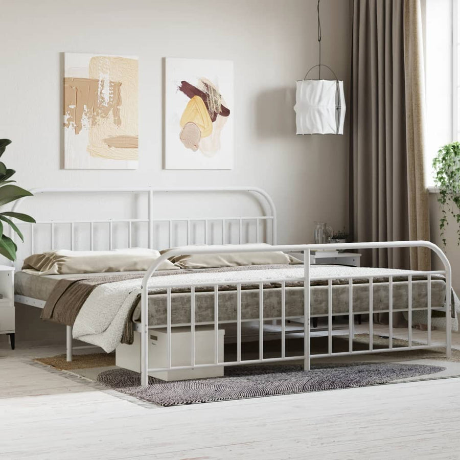 Bedframe Met Hoofd- En Voeteneinde Metaal 200 x 200 cm Wit met hoofdbord & voetbord