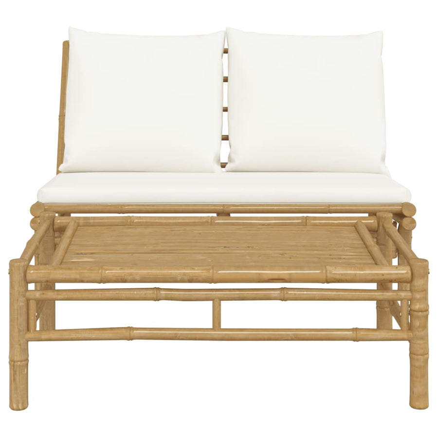 2-Delige Loungeset Met Kussens Bamboe Wit crème Bank + Tafel