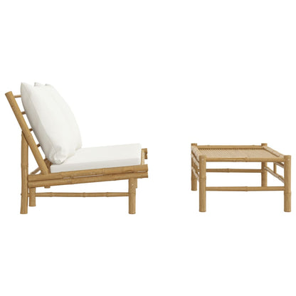 2-Delige Loungeset Met Kussens Bamboe Wit crème Bank + Tafel