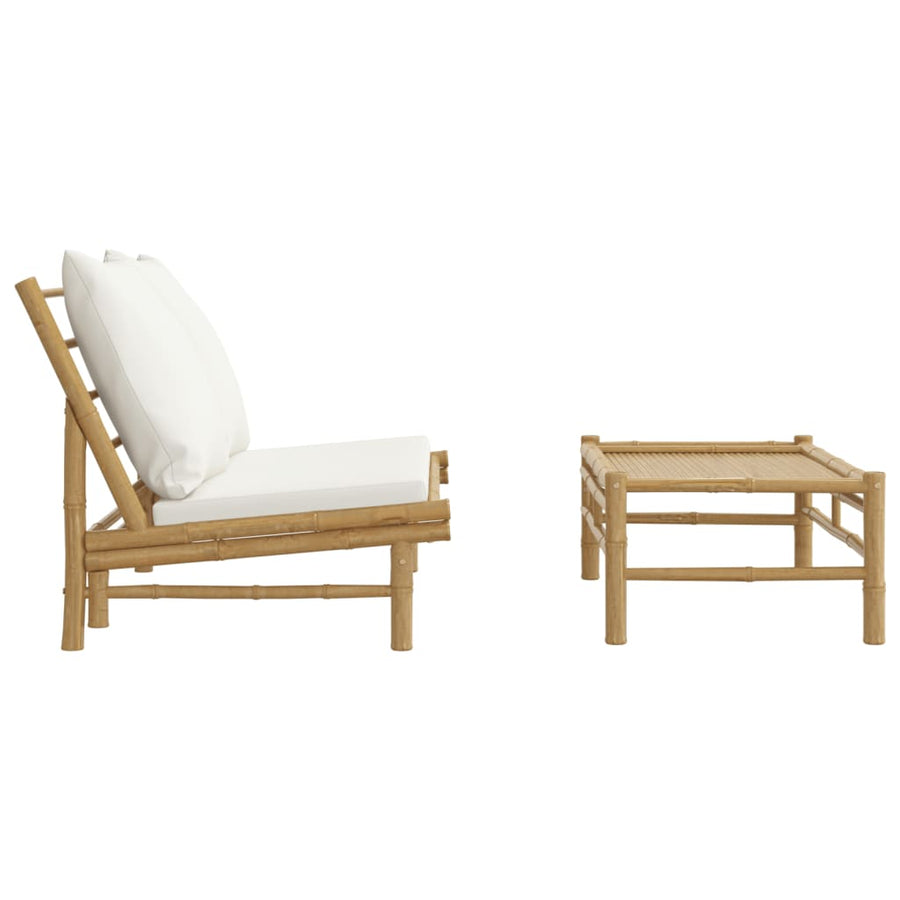 2-Delige Loungeset Met Kussens Bamboe Wit crème Bank + Tafel
