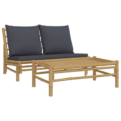 2-Delige Loungeset Met Kussens Bamboe Donkergrijs Bank + Tafel