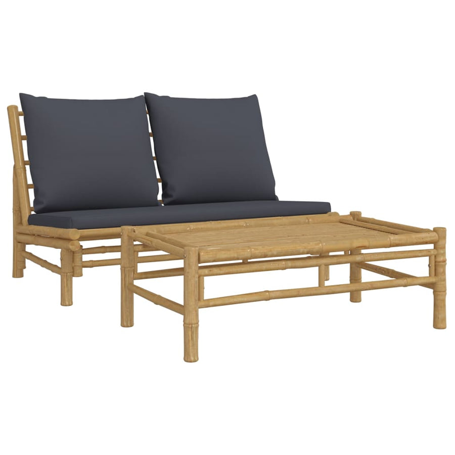 2-Delige Loungeset Met Kussens Bamboe Donkergrijs Bank + Tafel