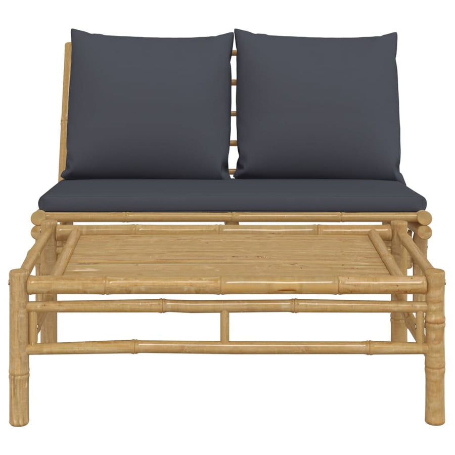 2-Delige Loungeset Met Kussens Bamboe Donkergrijs Bank + Tafel
