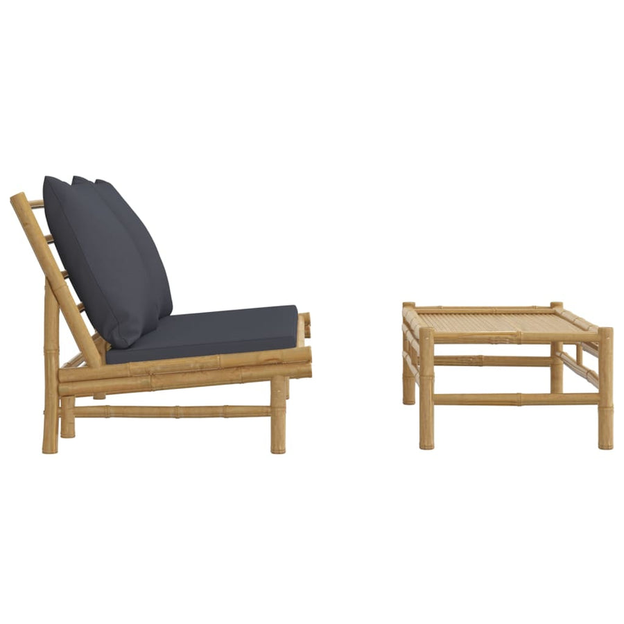 2-Delige Loungeset Met Kussens Bamboe Donkergrijs Bank + Tafel