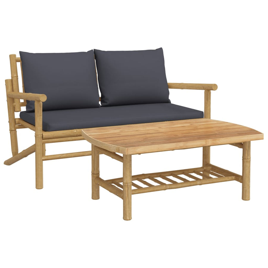 2-Delige Loungeset Met Kussens Bamboe Donkergrijs Bank + Tafel