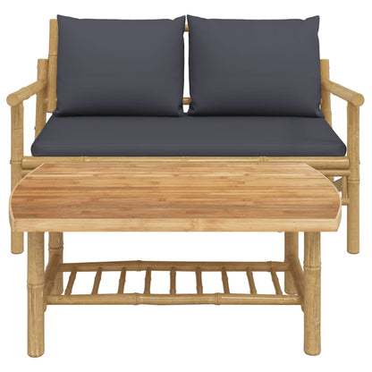 2-Delige Loungeset Met Kussens Bamboe Donkergrijs Bank + Tafel