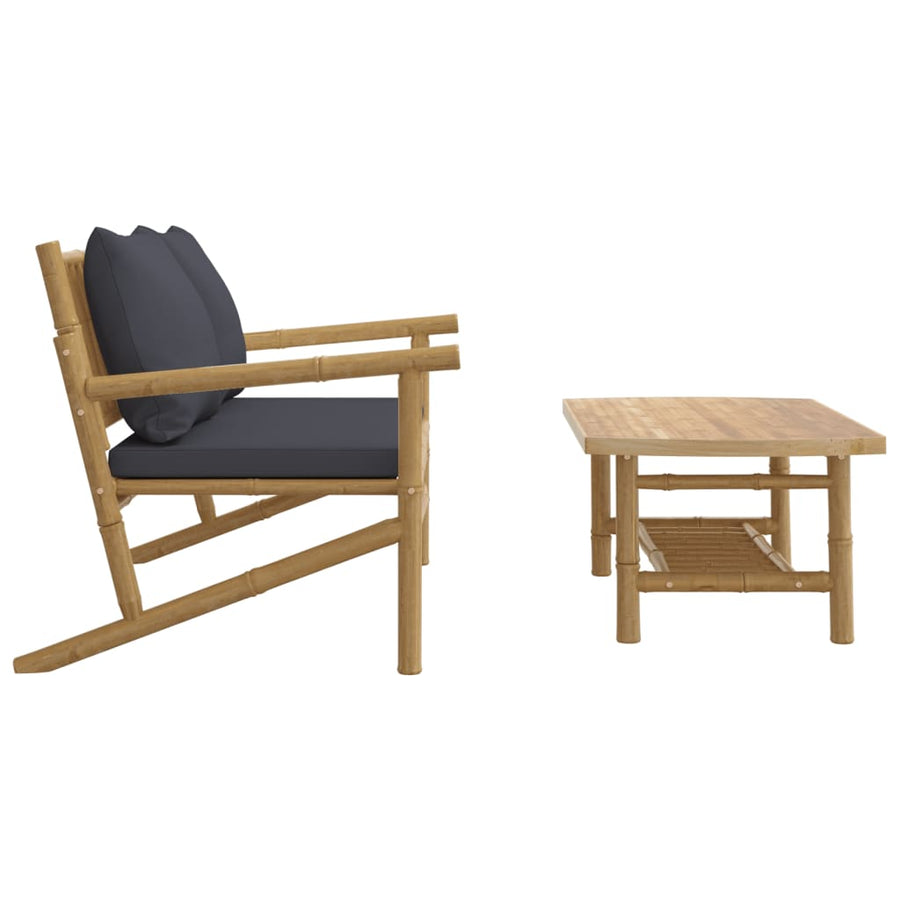 2-Delige Loungeset Met Kussens Bamboe Donkergrijs Bank + Tafel
