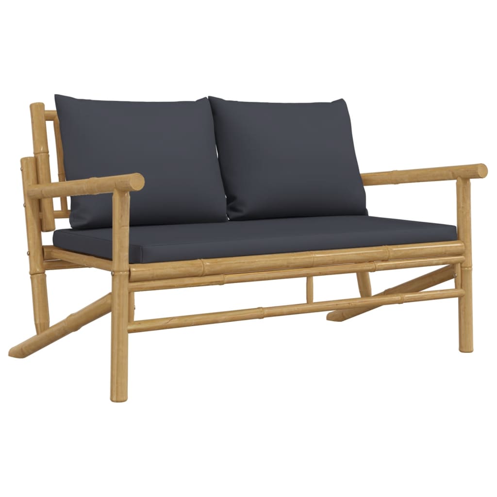 2-Delige Loungeset Met Kussens Bamboe Donkergrijs Bank + Tafel