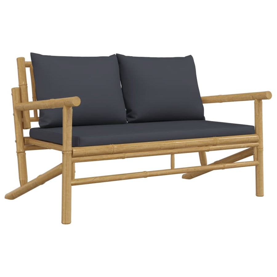 2-Delige Loungeset Met Kussens Bamboe Donkergrijs Bank + Tafel