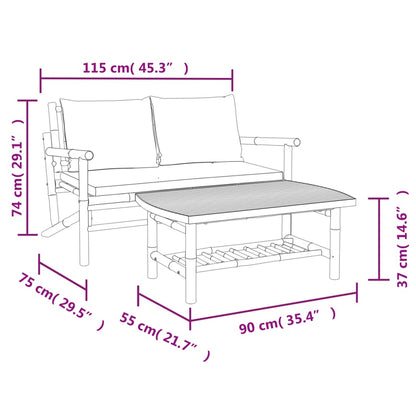 2-Delige Loungeset Met Kussens Bamboe Donkergrijs Bank + Tafel