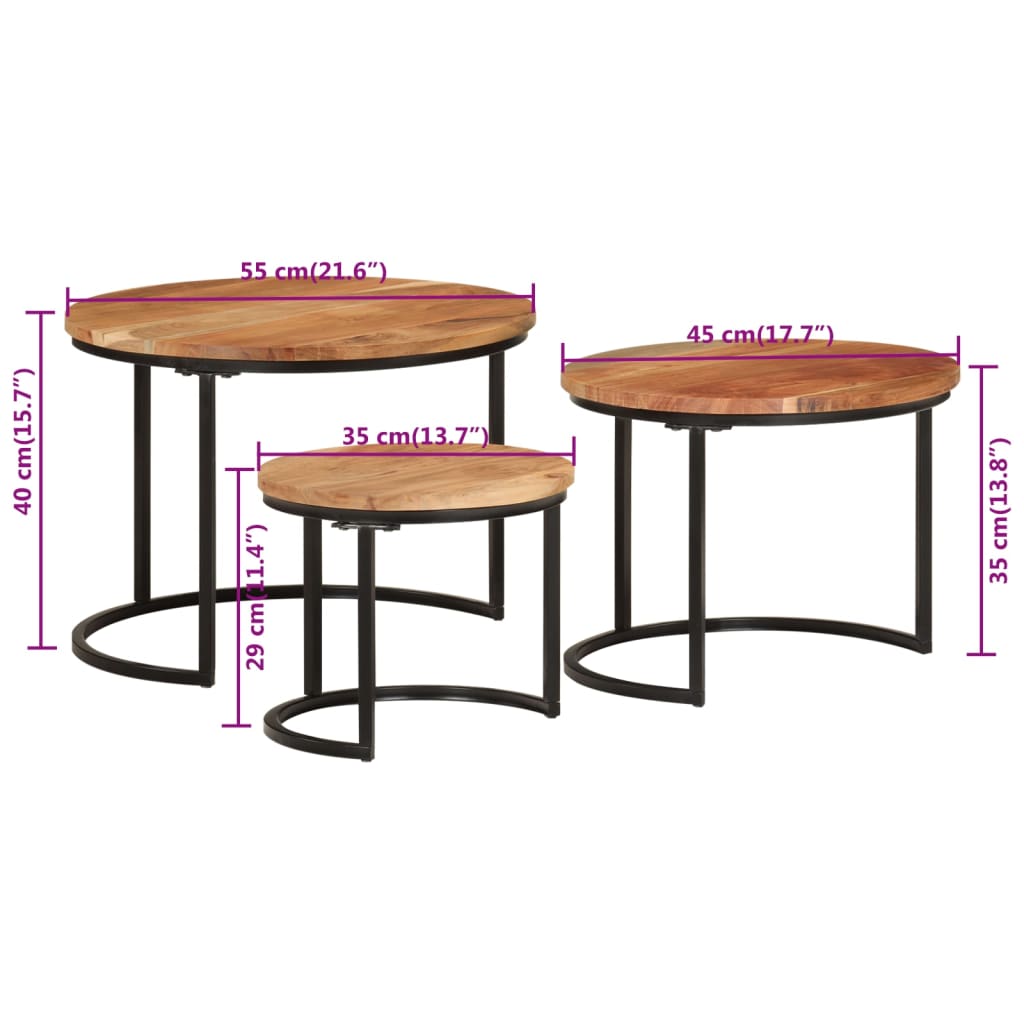 Tafeltjesset 3 Ø 35 x 29 cm Massief acaciahout
