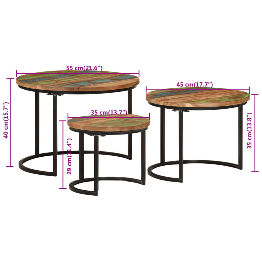 Tafeltjesset 3 Ø 35 x 29 cm massief gerecycled hout