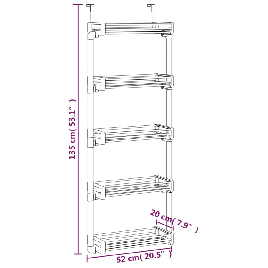 Deurorganizer Met 5 Schappen 52X20X135 Cm Aluminium