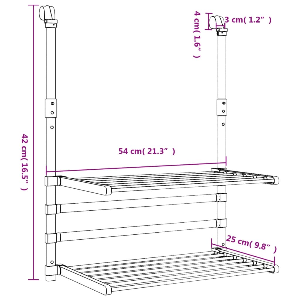 Droogrek Voor Balkon Aluminium 54 x 25 x 42 cm