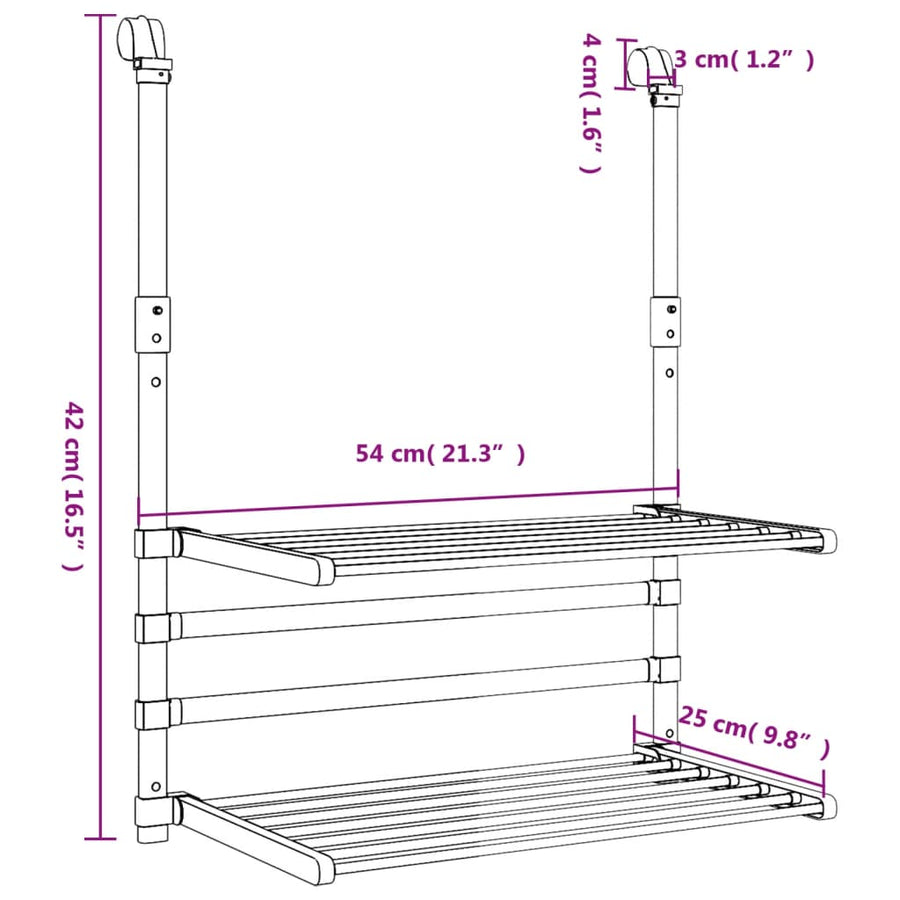 Droogrek Voor Balkon Aluminium 54 x 25 x 42 cm
