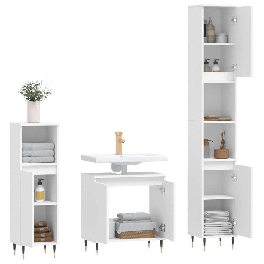Badkamerkastenset Bewerkt Hout Wit