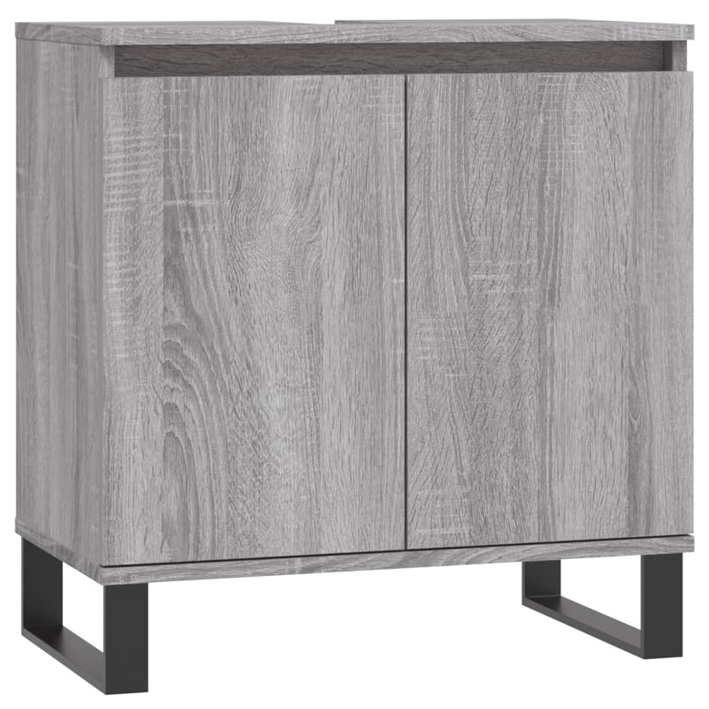 -Delige Badkamermeubelset Bewerkt Hout Eikenkleur Grijs sonoma
